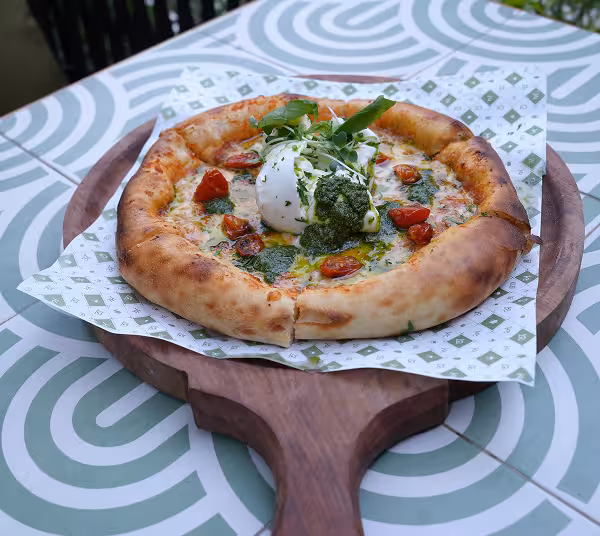 Fresh burrata cheese pizza